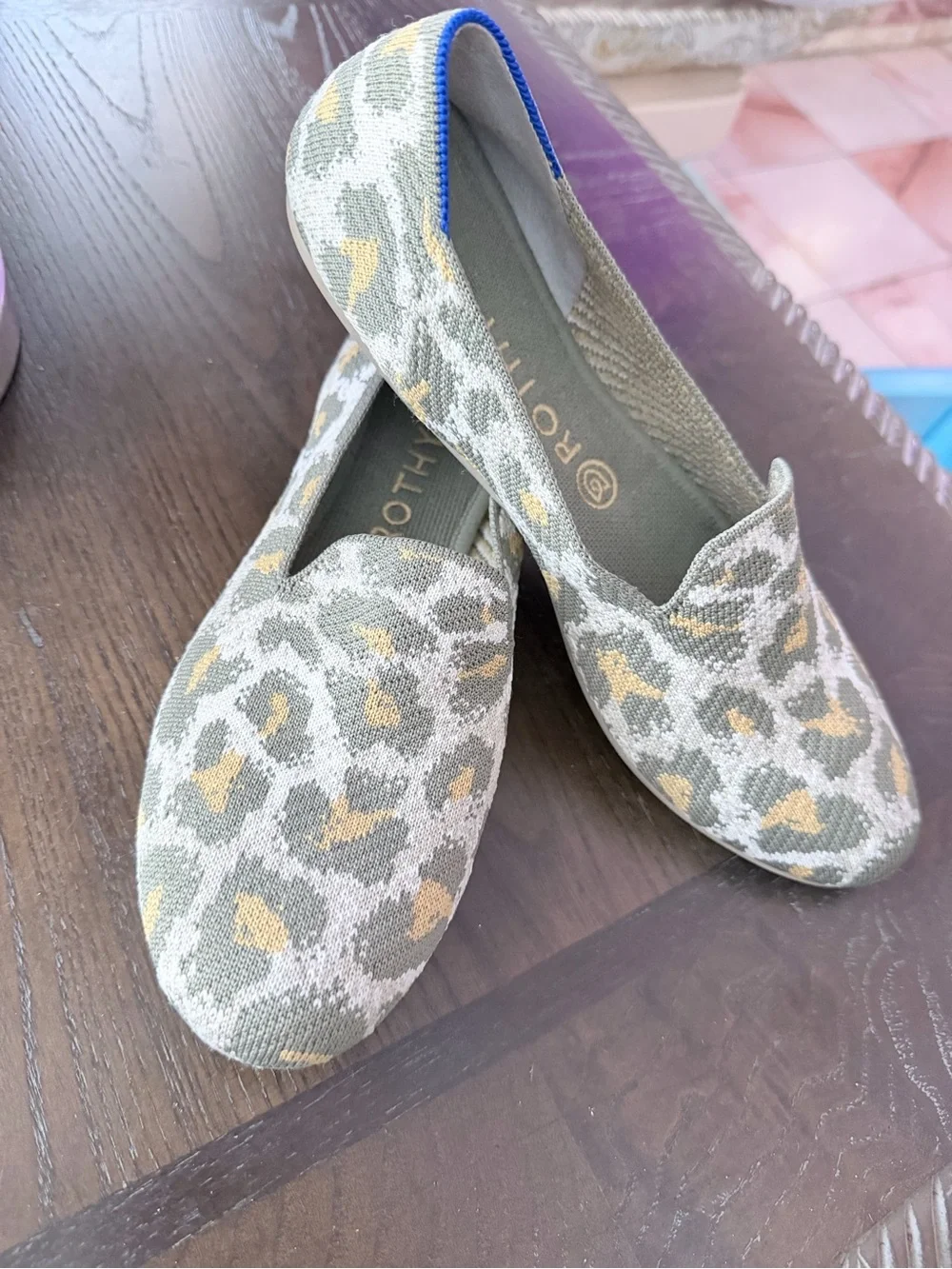 Rothy's Women's Leopard Knit Slip-On Flats in Olive & Gold